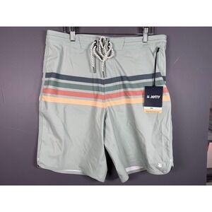 NWT Jetty Atlantic Boardshorts Swim Trunks Mens 32 Fog Green Striped Oystex